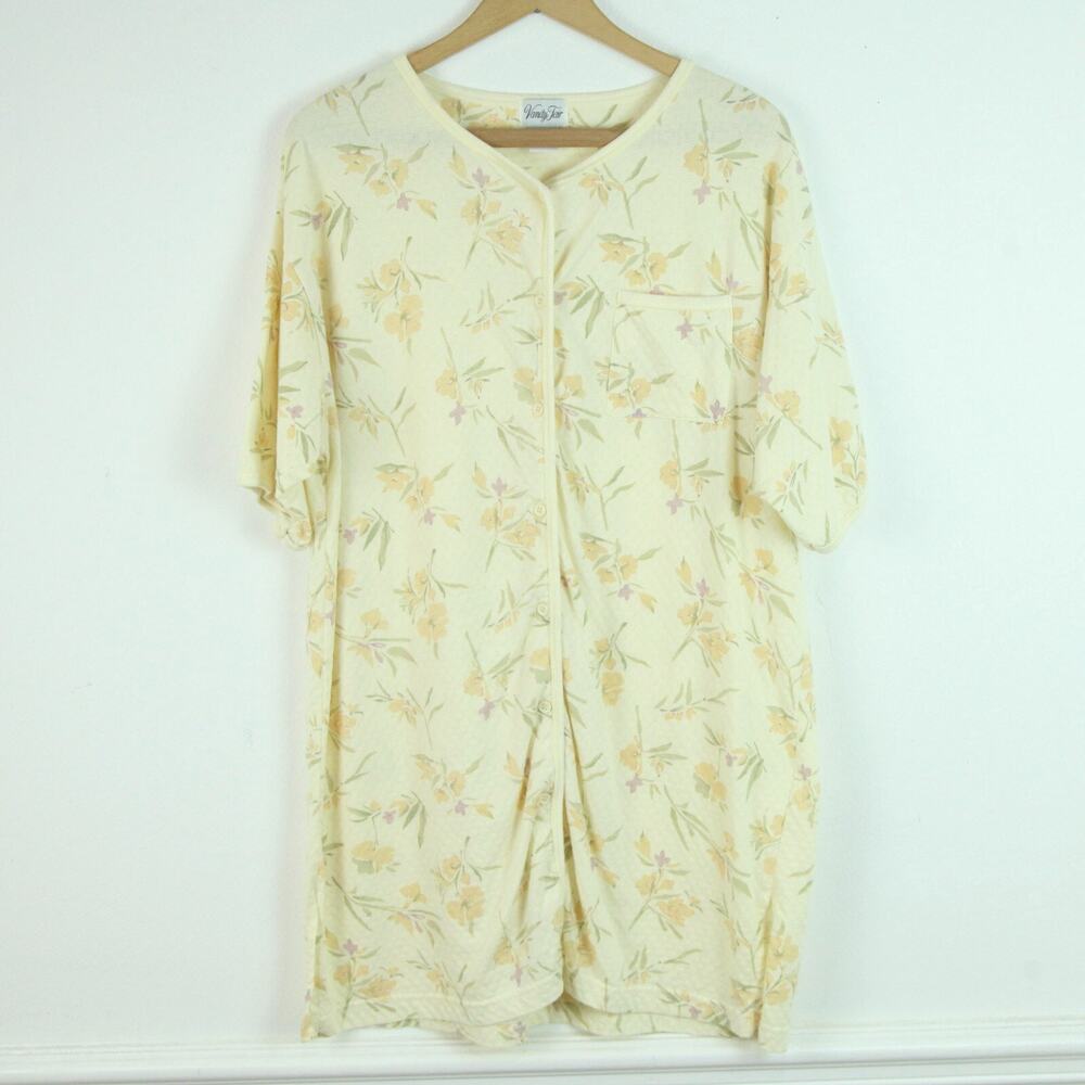 Vintage Large‎ Nightgown Butter Yellow Floral Cottagecore 90s Cotton Feminine
